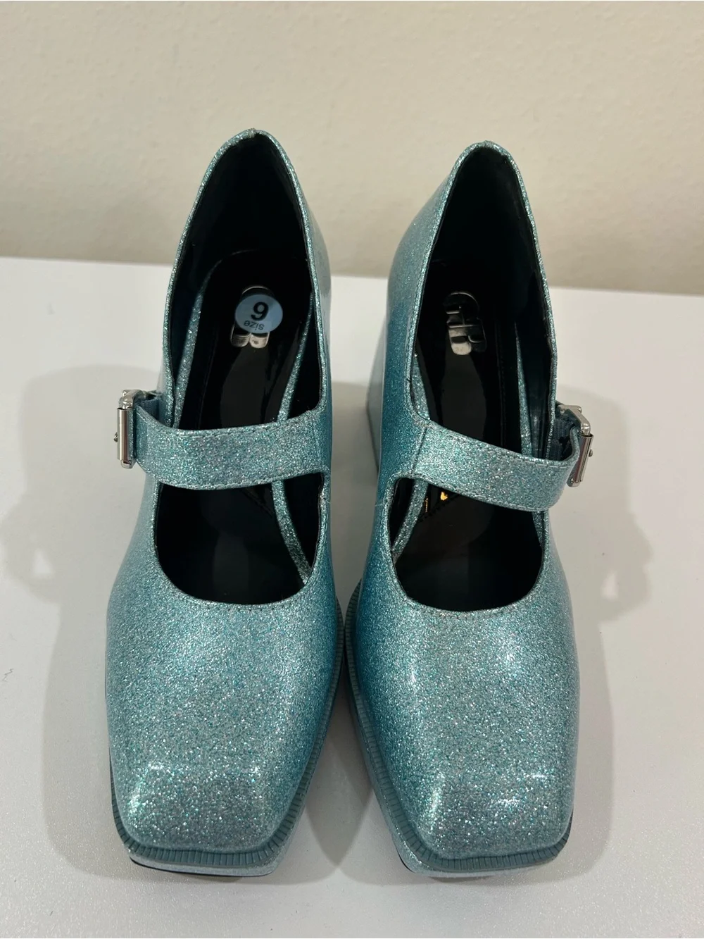 Gianni Bini 2-Night Blue Glitter Mary Jane Chunky Platform Heels Pumps Shoes
